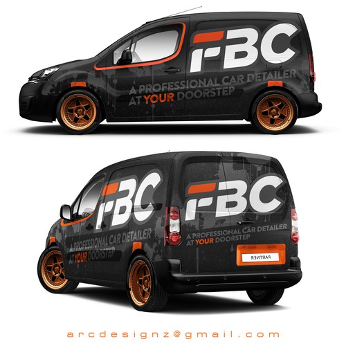Vehicle graphic design with the title 'Options for FBC car detailers'