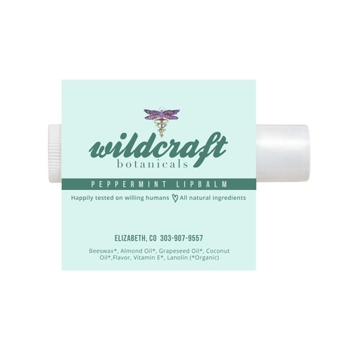 Botanical label with the title 'Lip balm label concept for Wildcraft'
