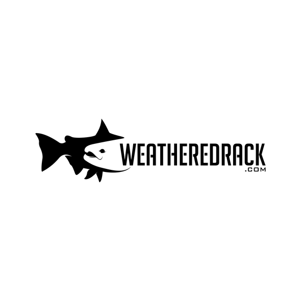 Fishing boat logo with the title 'Logo For WeatheredRack.com kayak fishing'
