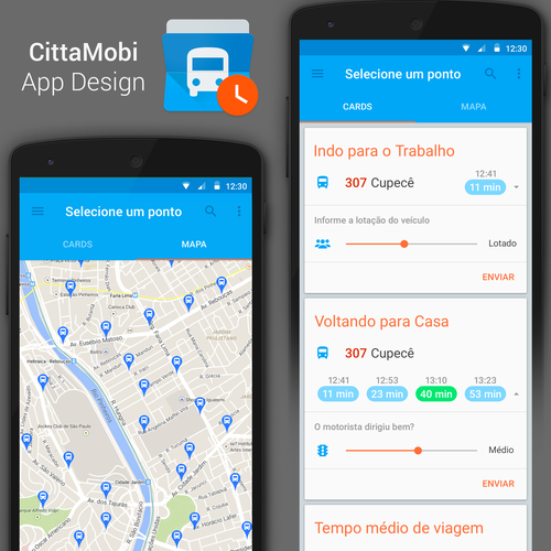 Android design with the title 'CittaMobi, urban mobility app'