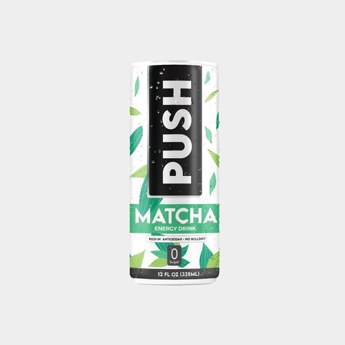 Energy drink label with the title 'PUSH - Matcha energy Drink'