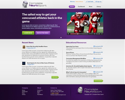 Sports website with the title 'Help Complete Neuro Sport with a new website design'