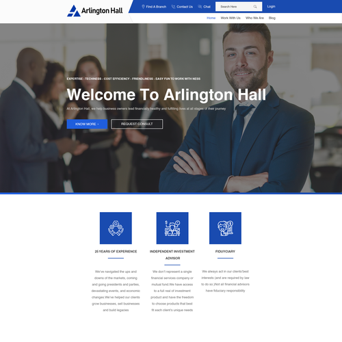 Investment website with the title 'We need a powerful web design to engage business owners to select us to manage their investments'