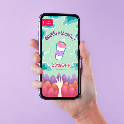 Coffee illustration with the title 'Advertising design for Instagram Stories.'