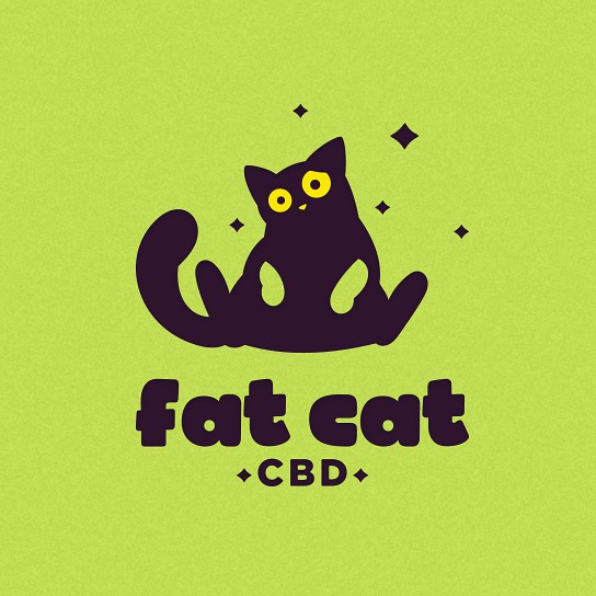 Character logo with the title 'Fat Cat CBD'