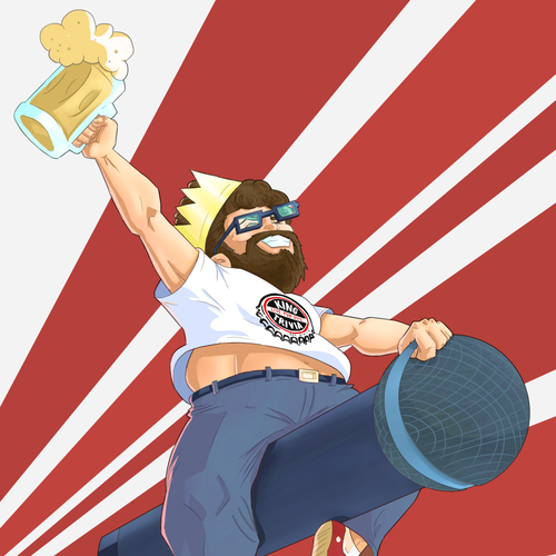 Beer illustration with the title 'Drunk Geek on Microphone'