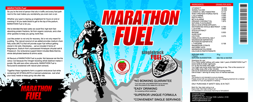 Photoshop label with the title 'SingletrackFuel™ new label.'