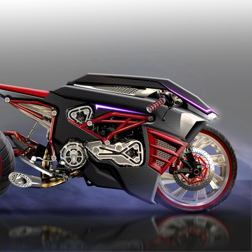Motorcycle design with the title 'Futuristic custom motorcycle '
