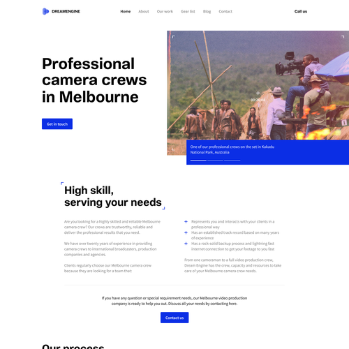 Contemporary website with the title 'Dreamengine Camera Crews'
