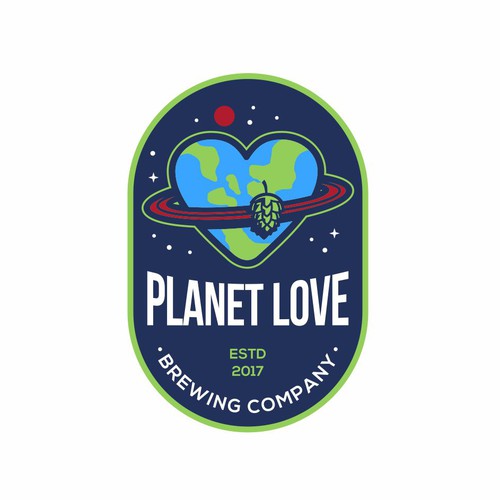 Beer logo with the title 'Planet Love Brewing Company Logo Design'