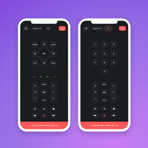 Interface design with the title 'Remote TV app design'