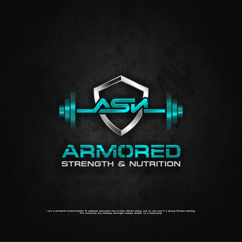 Armor design with the title 'Armored - Strength & Nutrition - Logo Design'