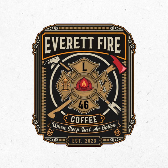 Fireman logo with the title 'Old school fire department coffee logo'