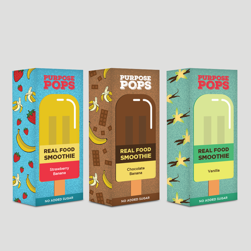 Frozen food packaging with the title 'Packaging for healthy popsicle product'