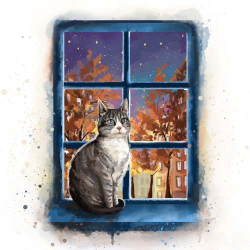 Cat t-shirt with the title 'Calming Cat Illustration for a T-Shirt'