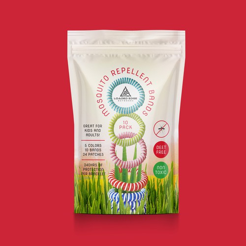 Green packaging with the title 'Mosquito Repellent Bands Pack Concept'