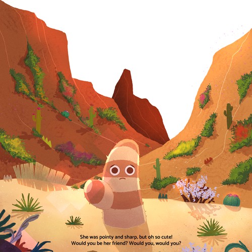 Picture book artwork with the title 'Little Cactus'