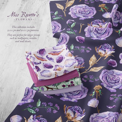 Watercolor artwork with the title 'Watercolor Patterns'