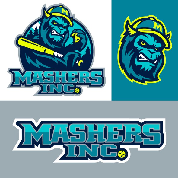 Sasquatch logo with the title 'MASHERS softball'