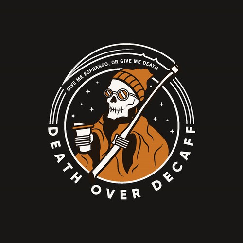 Reaper logo with the title 'Hipster grim reaper logo design for coffee lovers'