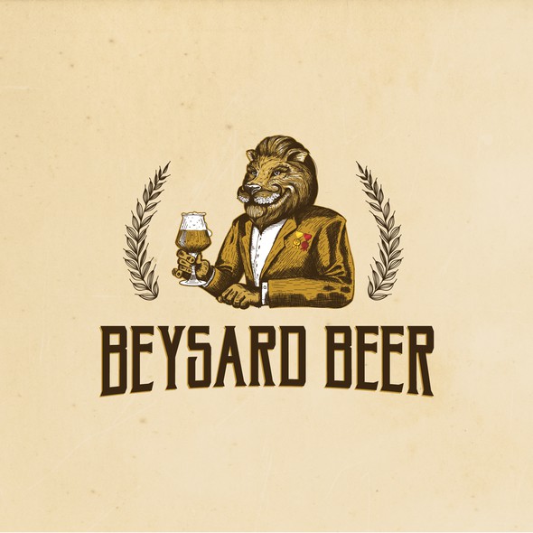 Drinking logo with the title 'Gentleman Lion drinking beer logo design for Beysard Beer'