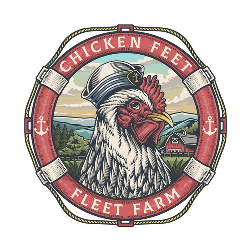 Egg logo with the title 'CHICKEN FEET FLEET FARM LOGO DESIGN'