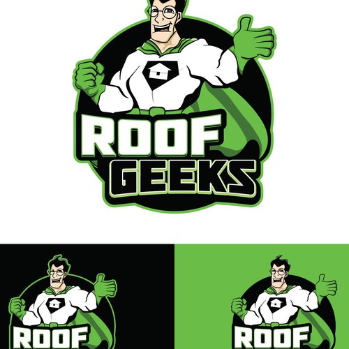 Superman logo with the title 'Mascot logo for roof geeks'