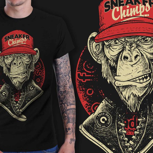 Animal t-shirt with the title 'sneaker chimp t shirt'