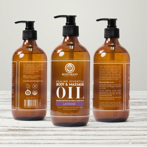 Oil label with the title 'label for natural organic massage oil'