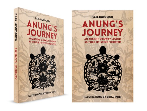 Ancient book cover with the title 'Create a compelling cover design for a novella about an ancient Ojibway legend.'