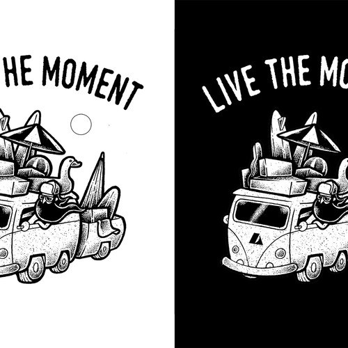 Character t-shirt with the title 'Live The Moment'
