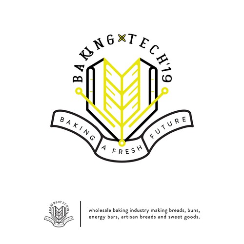 Whisk logo with the title 'Baking tech'19 logo design concept'