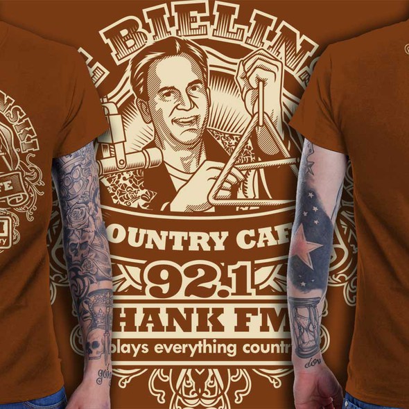 Country t-shirt with the title 'Hot Country Music Station Radio DJ Caricature T-Shirt Design. These shirts will be everywhere!'