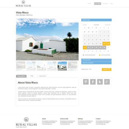 Gallery website with the title 'Web Design For Rural Villas'