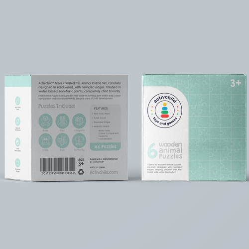 Toy packaging with the title 'Wooden Puzzle Box'