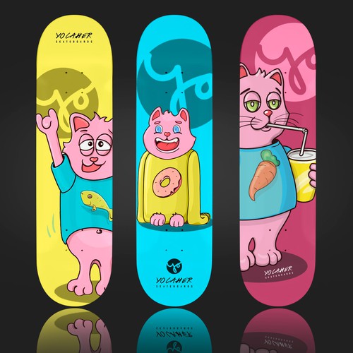 Skateboard design with the title 'YOCAHER Skateboards'