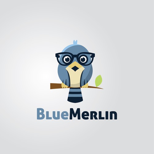 Nerd logo with the title 'Blue Merlin Logo Concept'