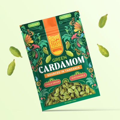 Pouch design for organic cardamon