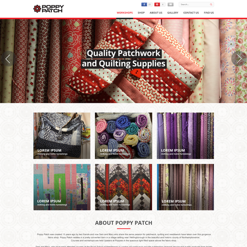 Red website with the title 'Poppy Patch Home Page Design'