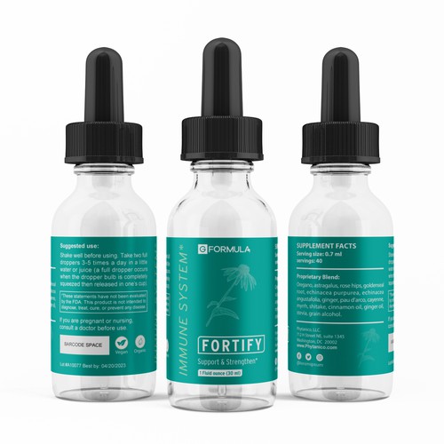 Glass bottle design with the title 'dropper bottles label design'