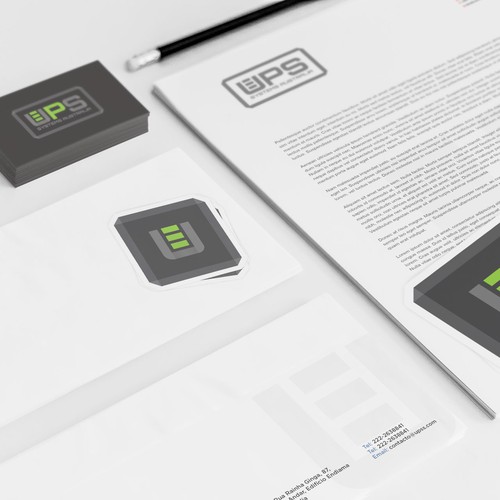 Futuristic brand with the title 'UPS Battery Company Brand Package'