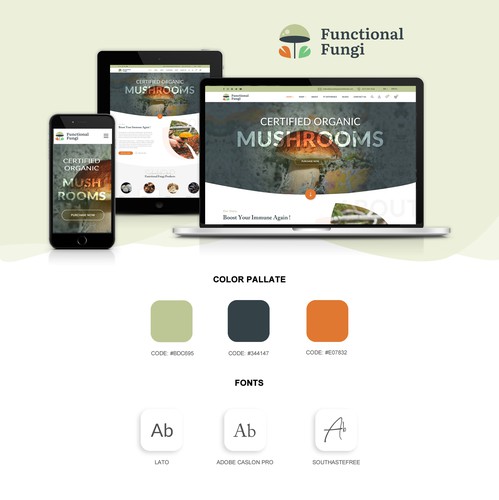 Food website with the title 'US Functional Mushroom Supplier Website Design'