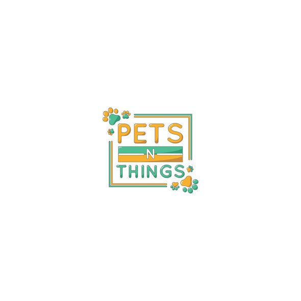 Yellow logo with the title 'Fun logo for pets n things'