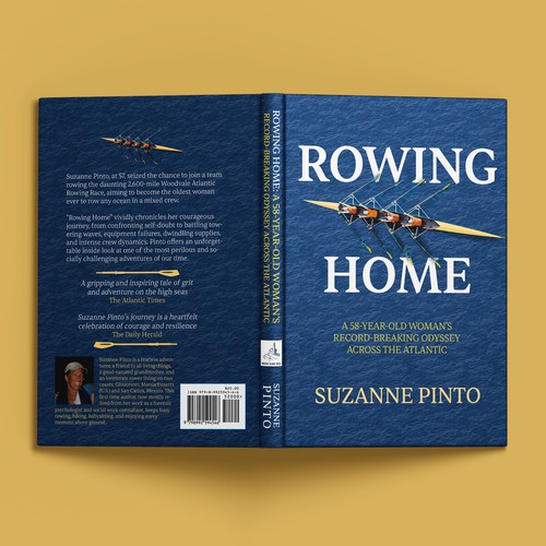 Graphic book cover with the title 'Rowing Home Adventure Memoir Book Cover'