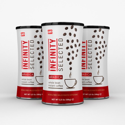 Red packaging with the title 'Coffee Drink Canister'