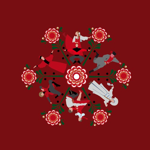 Dance logo with the title 'Snowflake logo formed by dancing silhouettes'