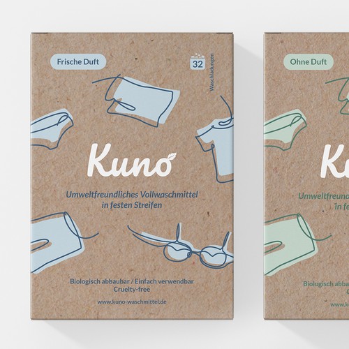 Eco-friendly packaging with the title 'Packaging and logo design for Kuno'