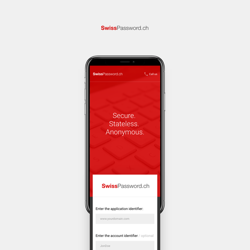Intuitive design with the title 'Mobile concept for SwissPassword'