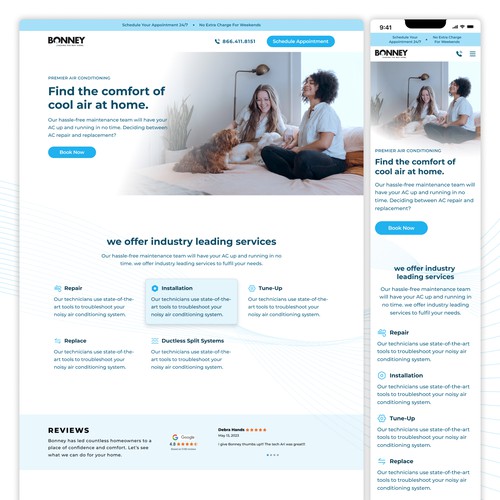 Air conditioning design with the title 'Landing page for a home services company'