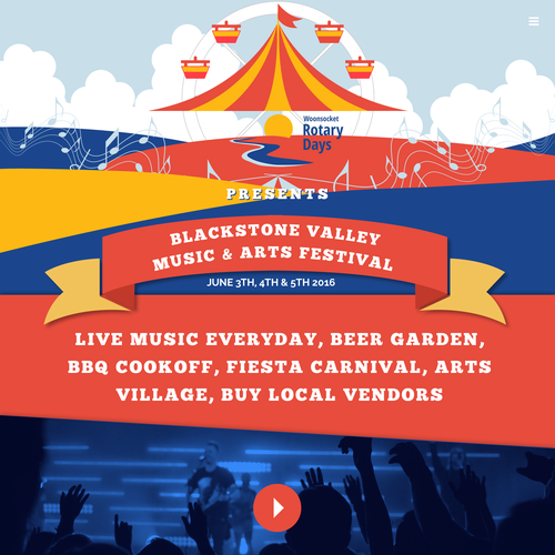 Radio station design with the title 'Web Design for Blackstone Valley Music & Arts Festival'